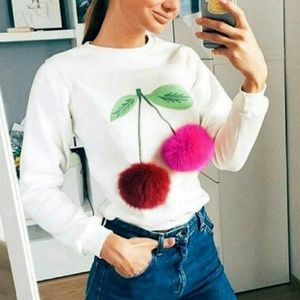 White Top With Pom Pom Cherry Decal